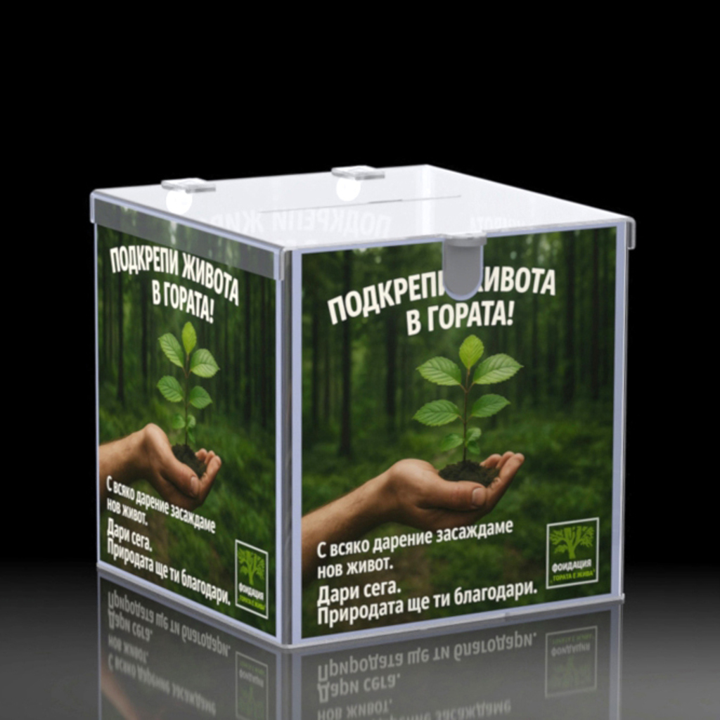 Плексигласова урна с включен Печат и Катинар – размери 200 х 200 х 200 мм [1]