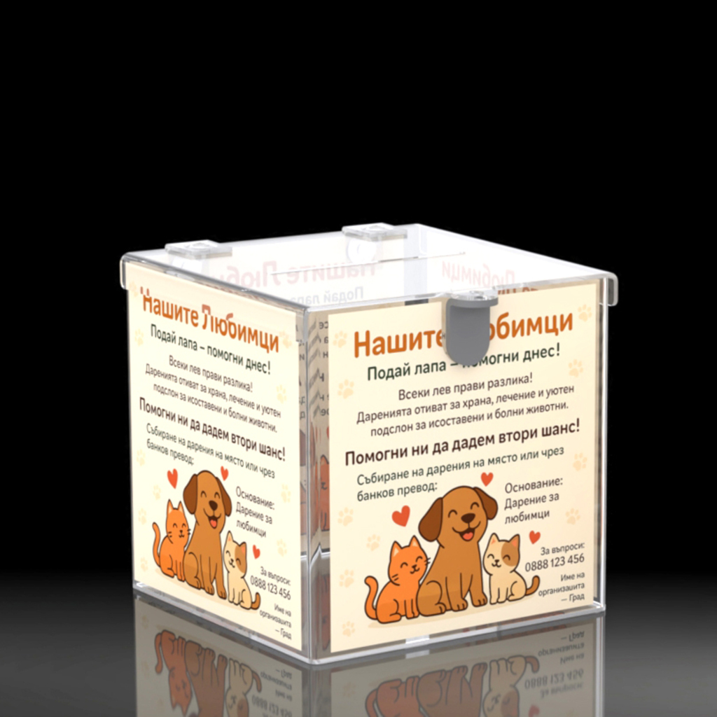 Плексигласова урна с включен Печат и Катинар – размери 150 х 150 х 150 мм [1]