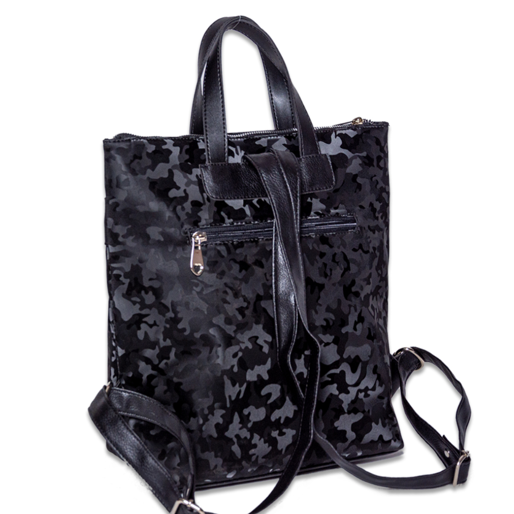 Черна голяма кожена дамска раница [2]