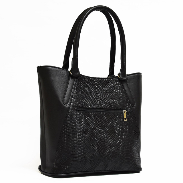 Стилна кожена черна дамска чанта [2]